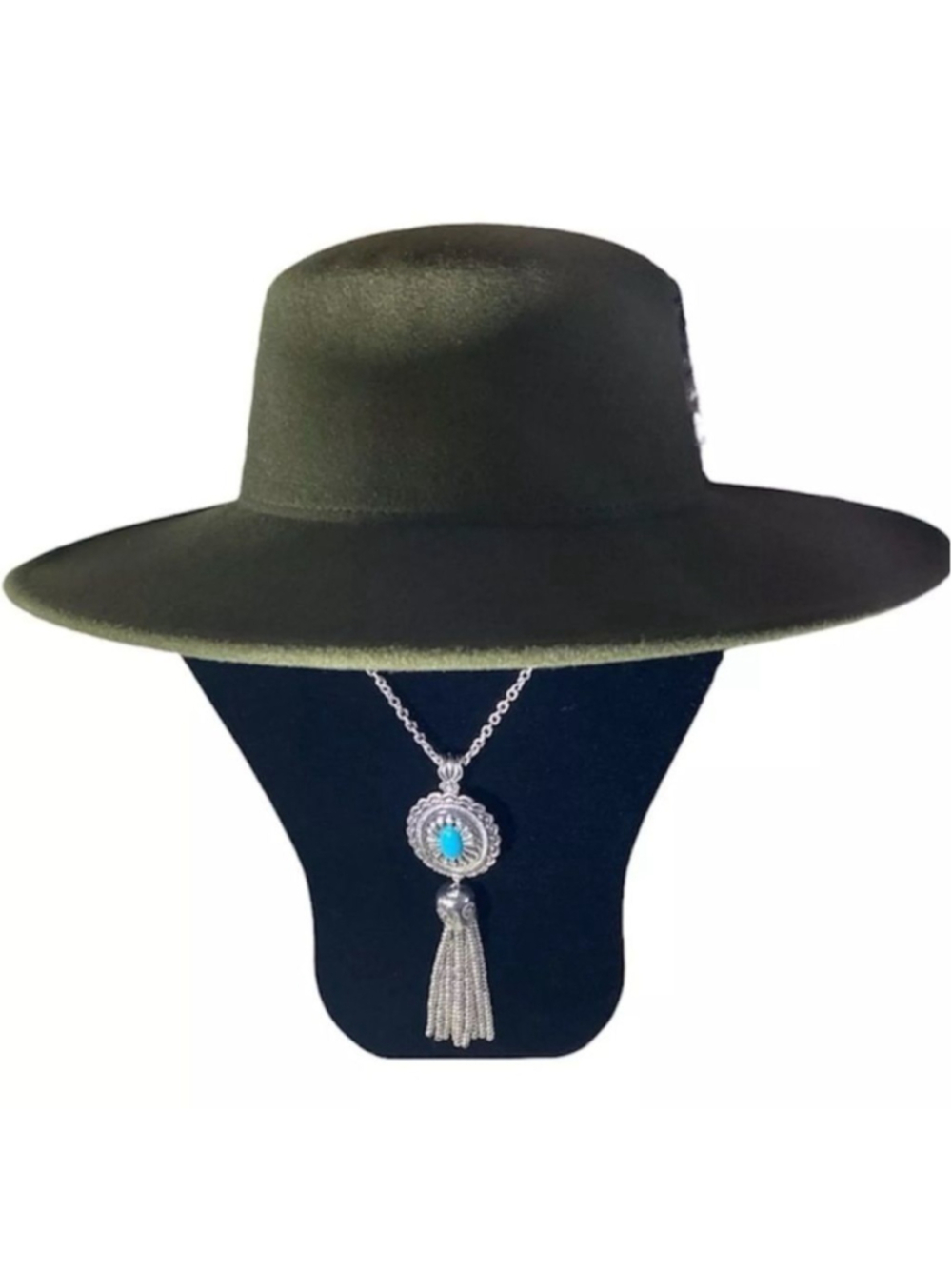 Felt Boho Cowgirl Hat  Black or Green Size 7 to 7 1/8 Fedora Ranchwear Brand New - Picture 12 of 14